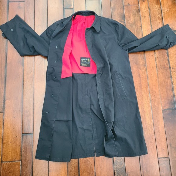 VTG London Fog Maincoats Black Trench Coat Calibere Cloth Reeves Men's 42 Long - Picture 6 of 10